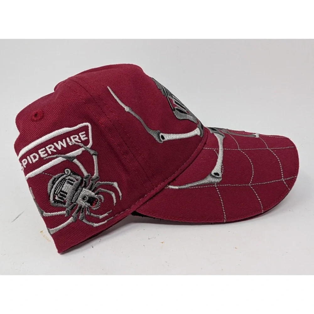 VINTAGE Spider Wire Hat Cap Strap Back Red Fishing Reel Embroidered Big Logo Y2K